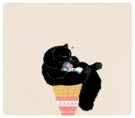  1boy animal bbvip_neko black_cat blue_hair cat closed_eyes ice_cream_cone long_hair luoxiaohei no_nose oversized_animal oversized_food simple_background tan_background the_legend_of_luo_xiaohei twitter_username wuxian_(the_legend_of_luoxiaohei) 