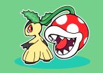  absurdres crossover fukidashi_cotton green_background highres mawile no_humans open_mouth outline piranha_plant pokemon pokemon_(creature) red_eyes sharp_teeth super_mario_bros. teeth tongue 