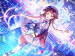 1girl alternate_hairstyle bang_dream! brown_hair confetti dress glowstick guitar looking_at_viewer official_art open_mouth short_hair smile solo stage stage_lights star star_(sky) star_hair_ornament starry_sky toyama_kasumi violet_eyes