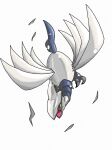  animal_focus bird claws colored_sclera commentary_request feathers flying full_body grey_eyes highres munna_(pixiv_4032814) no_humans open_mouth partial_commentary pokemon pokemon_(creature) sharp_teeth simple_background skarmory solo teeth white_background yellow_sclera 