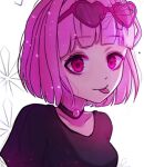  1girl artist_request bob_cut character_request copyright_request eyewear_on_head eyewear_removed heart heart-shaped_eyewear long_hair looking_at_viewer non-web_source pink_eyes pink_hair shirt solo source_request sunglasses upper_body 