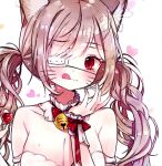 1girl animal_ears artist_request brown_hair cat_lingerie character_request copyright_request eyepatch lingerie long_hair looking_at_viewer medical_eyepatch meme_attire non-web_source solo source_request twintails underwear upper_body 