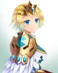  1girl armor blonde_hair blue_eyes breasts earrings feather_trim fire_emblem fire_emblem_heroes fjorm_(fire_emblem) from_side jewelry looking_at_viewer medium_breasts shira_yu_ki short_hair shoulder_armor smile solo tiara 