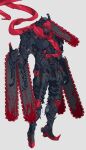  absurdres blood blood_on_weapon chainsaw_devil chainsaw_man extra_arms floating_scarf full_body highres hybrid joints kazukingu mechanical_arms mechanical_legs mechanization pointy_footwear robot robot_joints scarf sharp_teeth simple_background solo teeth weapon white_background 