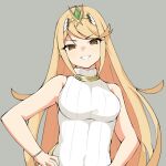  1girl hands_on_hips highres iamrardib mythra_(xenoblade) solo standing white_background xenoblade_chronicles_(series) xenoblade_chronicles_2 xenoblade_chronicles_3 