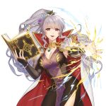  1girl book breasts commission commissioner_upload earrings electricity fire_emblem fire_emblem:_genealogy_of_the_holy_war fire_emblem_heroes flower hair_flower hair_ornament highres ishtar_(fire_emblem) jewelry kuzunue long_hair magic necklace non-web_source skeb_commission violet_eyes 