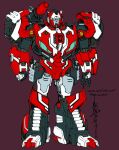  1boy alex_milne autobot blue_eyes character_name clenched_hand male_focus mecha no_humans official_art red_alert_(transformers) red_background robot science_fiction shoulder_cannon signature standing the_transformers_(idw) transformers wheel 