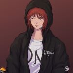  1girl arc_the_lad arc_the_lad_iii bandage_on_face bandages black_hoodie cheryl_(arc_the_lad) closed_mouth hood hoodie magmastudio official_art redhead short_hair simple_background solo 