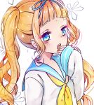 1girl artist_request blue_eyes bow character_request copyright_request hair_bow long_sleeves neckerchief non-web_source open_mouth orange_hair school_uniform source_request twintails upper_body yellow_neckerchief 