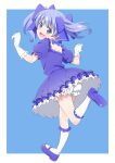  absurdres bloomers blue_bow blue_choker blue_dress blue_eyes blue_footwear blue_hair bow choker dress frilled_dress frilled_socks frills from_behind gloves hair_bow highres mary_janes nijisanji puffy_short_sleeves puffy_sleeves shoes short_sleeves socks torigara_(pixiv_44396080) twintails underwear white_bloomers white_gloves white_socks yuuki_chihiro 
