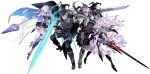  2boys 2girls absurdres armor armored_dress brynhildr_(fate) dragon_horns dragon_tail dragon_wings fate/apocrypha fate/grand_order fate/prototype fate/prototype:_fragments_of_blue_and_silver fate_(series) full_body glasses highres holding holding_polearm holding_sword holding_weapon horns kriemhild_(fate) long_hair miwa_shirow multiple_boys multiple_girls pleated_skirt polearm sheath siegfried_(fate) sigurd_(fate) simple_background skirt spear sword tail thigh-highs thighs weapon white_background wings 
