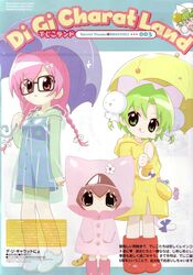  braid dejiko di_gi_charat di_gi_charat_nyo! glasses highres hikari_usada puchiko raincoat sakai_kyuuta tail tongue twin_braids umbrella usada_hikaru 