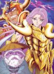  3boys anime aries_mu golden_armor helmet libra_dohko male poster purple_hair saint_seiya smile straw_hat taurus_aldebaran 