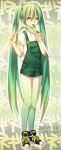  1girl 2013 dated eating green_eyes green_hair hatsune_miku long_hair mil2 shoes sneakers solo spring_onion suspenders twintails very_long_hair vocaloid 