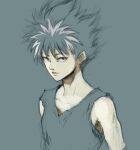  1boy black_hair brown_eyes closed_mouth greyscale hiei_(yu_yu_hakusho) kannoaki looking_at_viewer male_focus monochrome simple_background solo spiky_hair yu_yu_hakusho 