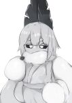  1girl absurdres arm_at_side arthropod_girl bangs black_sclera blunt_bangs body_fur colored_sclera commentary covered_mouth flat_chest fur_collar furry furry_female greyscale half-closed_eyes hand_up highres japanese_clothes kimono looking_at_viewer monochrome moth_(diddms1999) moth_girl my700 original shiny shiny_hair short_hair sidelocks simple_background sketch solo standing symbol-only_commentary upper_body white_background 