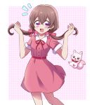  1girl absurdres bangs brown_hair collared_dress delicious_party_precure dress hakuchuu highres kome-kome_(precure) long_hair nagomi_yui open_mouth pink_dress precure short_sleeves smile solo twintails violet_eyes 