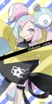  1girl aqua_hair bow-shaped_hair character_hair_ornament feet_out_of_frame hair_ornament iiimirai iono_(pokemon) jacket long_sleeves looking_at_viewer multicolored_hair oversized_clothes pink_hair pokemon pokemon_(game) pokemon_sv sharp_teeth smile solo star_(symbol) teeth thigh_strap two-tone_hair v-shaped_eyebrows yellow_jacket 