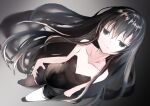  1girl black_hair full_body grey_background long_hair looking_at_viewer navel original simple_background solo standing une_back very_long_hair 