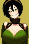  ai_generated avatar:_the_last_airbender bare_shoulders black_hair blind female green_eyes hairband smile toph_bei_fong 