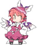  1girl animal_ears bird_ears bird_wings blush brown_headwear closed_mouth earrings grey_eyes hair_between_eyes hat ini_(inunabe00) jewelry mystia_lorelei pink_hair short_hair single_earring solo touhou white_wings winged_hat wings 