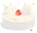  animal_focus cake food fruit gummy_(happyyu) no_humans original rabbit strawberry strawberry_shortcake 