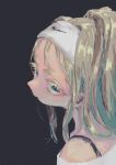  1girl aqua_eyes blonde_hair earrings eyelashes grey_background headband highres jewelry jon_taira long_hair looking_at_viewer off_shoulder original simple_background sketch solo spaghetti_strap thick_eyebrows upper_body white_headband 