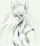  1girl animal_ears closed_mouth highres kannoaki long_hair looking_at_viewer male_focus monochrome simple_background solo white_background youko_kurama yu_yu_hakusho 