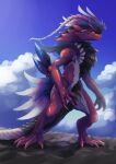  absurdres bright_pupils claws closed_mouth clouds commentary_request day highres himajin_pega koraidon no_humans outdoors pokemon pokemon_(creature) sky solo standing yellow_eyes 