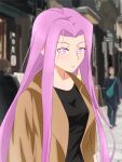 14_riatsu 1girl autumn fate/grand_order fate/hollow_ataraxia fate/stay_night fate_(series) highres long_hair looking_at_viewer medusa_(fate) medusa_(rider)_(fate) purple_hair smile solo type-moon violet_eyes 