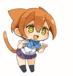  1girl :d animal_ears cat_ears cat_tail chibi full_body hoshizora_rin looking_at_viewer love_live! love_live!_school_idol_project mota open_mouth orange_hair otonokizaka_school_uniform school_uniform short_hair simple_background skirt smile solo tail white_background yellow_eyes 