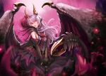  159cm 1girl animal_ears dragon_girl dragon_horns dragon_tail dragon_wings dress holding horns long_hair looking_at_viewer malzeno_(monster_hunter) monster_girl monster_hunter_(series) open_mouth personification pink_hair red_eyes solo spread_wings tail wings 