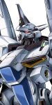  absurdres gaia_gear gaia_gear_alpha glowing glowing_eye gundam highres jazz_jack looking_up man_machine mecha no_humans red_eyes robot science_fiction simple_background solo upper_body white_background 
