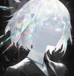  1other androgynous bangs black_background black_necktie black_shirt blue_eyes collared_shirt colored_eyelashes commentary_request crystal crystal_hair diamond_(houseki_no_kuni) expressionless eyelashes gem gem_uniform_(houseki_no_kuni) hair_between_eyes ham_melon_(iloha_24) houseki_no_kuni looking_at_viewer multicolored_hair necktie pale_skin parted_lips portrait rainbow_hair shiny shiny_hair shirt short_hair sidelocks solo upper_body white_shirt wing_collar 