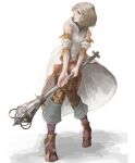  1girl ashelia_b&#039;nargin_dalmasca blonde_hair breasts closed_mouth detached_sleeves final_fantasy final_fantasy_xii full_body looking_at_viewer miniskirt pr_(puru) robe short_hair simple_background skirt solo staff thigh-highs weapon white_background white_mage 