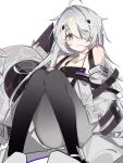  1girl bandage_on_face bandages belt frown grey_eyes highres knees_together_feet_apart kylin_47 looking_at_viewer no.21_(punishing:_gray_raven) punishing:_gray_raven robot sitting solo straitjacket white_hair 