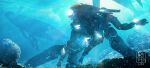  blue_theme dated dofresh highres mecha original robot scenery science_fiction signature underwater 
