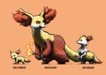  :3 absurdres animal_ear_fluff animal_focus blacknirrow braixen character_name closed_mouth commentary delphox english_commentary english_text evolutionary_line fennekin fire fox from_side full_body highres holding holding_stick looking_back looking_to_the_side no_humans pokedex_number pokemon pokemon_(creature) profile realistic red_eyes simple_background sketch squatting standing stick 