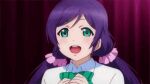  animated animated_gif anime_screencap bow bowtie green_eyes love_live! lowres open_mouth purple_hair smile solo toujou_nozomi twintails 