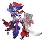 1girl colored_skin earrings hat highres holding holding_sword holding_weapon jewelry midriff multiple_others open_mouth pants pirate pirate_hat purple_hair purple_pants purple_skin purple_tube_top red_eyes risky_boots shantae_(series) strapless sword thehelmet_guy tinkerbat treasure_chest tube_top weapon 