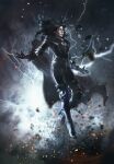  black_cloak black_hair boots cloak gwent_(game) high_heel_boots high_heels highres lightning non-web_source pants realistic the_witcher_(series) the_witcher_3 witch yennefer yennefer_of_vengerberg 