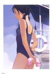  absurdres black_hair flat_chest highres one-piece_swimsuit scan school_swimsuit sky solo swimsuit swimsuit takamichi twintails 