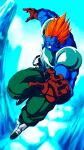  android_13_(fused) blue_skin boots brown_gloves colored_sclera colored_skin commentary_request dragon_ball dragon_ball_z earrings glacier gloves green_pants grin highres jewelry muscular muscular_male no_pupils orange_hair pants smile spiky_hair suspenders taaa white_footwear yellow_sclera 