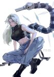  1girl artist_request blonde_hair garuda_(jujutsu_kaisen) highres jujutsu_kaisen looking_at_viewer midriff shikigami simple_background tsukumo_yuki_(jujutsu_kaisen) white_background 