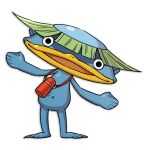 animal_hands beak blue_skin colored_skin green_hair kappa no_humans nogappa official_art standing traditional_youkai webbed_feet webbed_hands white_background youkai youkai_watch