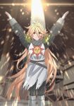  1girl \o/ armor arms_up blonde_hair closed_mouth cosplay dark_souls_(series) full_armor girls&#039;_frontline_neural_cloud girls_frontline highres long_hair outstretched_arms praise_the_sun sol_(girls&#039;_frontline_nc) solaire_of_astora solaire_of_astora_(cosplay) solo sun_symbol tab_(tabkun) very_long_hair yellow_eyes 