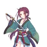  1girl holding holding_sword holding_weapon japanese_clothes katana kimono long_hair looking_at_viewer official_art princess_connect! purple_hair ruka_(princess_connect!) sword tachi-e transparent_background weapon 