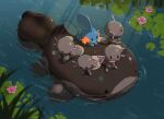  :d absurdres clodsire closed_mouth highres jak_(jaksinart) lily_pad mudkip no_humans open_mouth paldean_wooper pokemon pokemon_(creature) river shiny shiny_skin sitting sleeping smile standing swimming water 