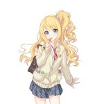  bag blonde_hair blue_eyes candy food gyaru holding holding_candy holding_food holding_lollipop lollipop long_hair necktie official_art princess_connect! red_necktie school_bag school_uniform suzuna_(princess_connect!) tachi-e transparent_background 