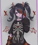  1girl ame-chan_(needy_girl_overdose) black_eyes black_hair cellphone choker detached_sleeves hair_over_one_eye looking_at_viewer mole needy_girl_overdose nyalra phone red_nails sleeves_past_wrists smartphone solo spiked_choker spikes twintails 